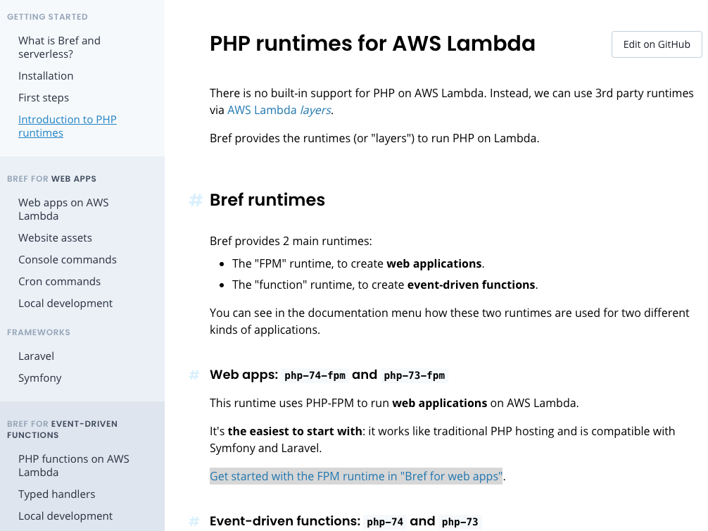PHP runtimes for AWS Lambda
