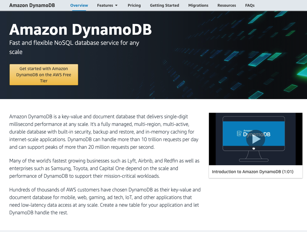 DynamoDB Home Page