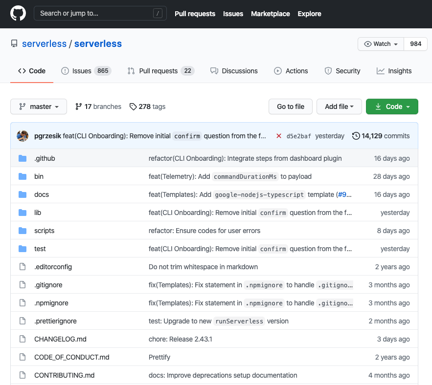 Serverless Framework's GitHub Repository